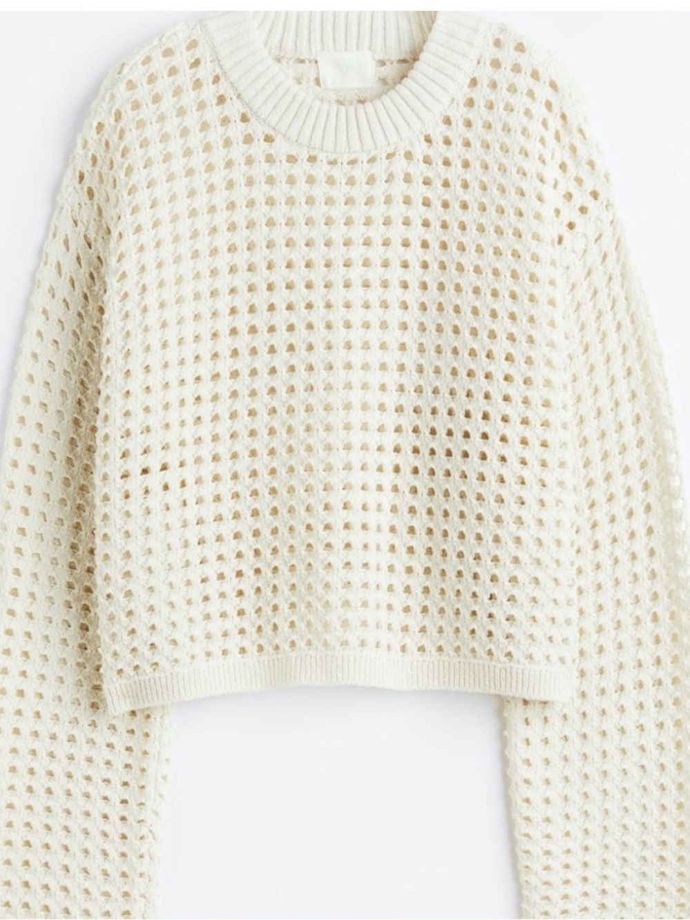 H&M Open Knit Cream Cropped Long Sleeve Sweater NWOT